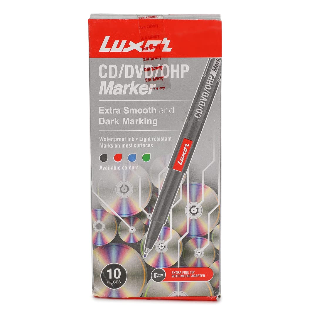 Luxor Extra Fine CD/DVD/OHP Marker, Pack of 10, Red Colour