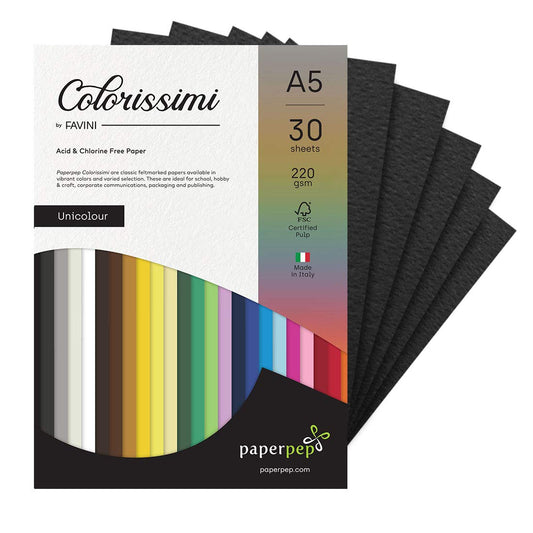 PaperPep Colorissimi 220GSM Card Stock A5 Nero (Black) Unicolor 30 Sheets