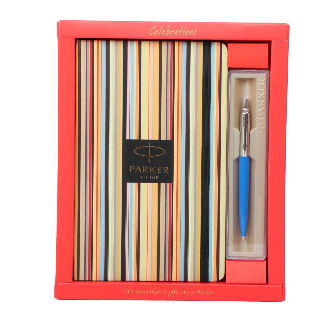 Parker Functional Jotter Standard Chrome Trim Ball Pen, Blue Body & Pin Stripe Diary Gift Set, Blue Ink, Pack Of 1