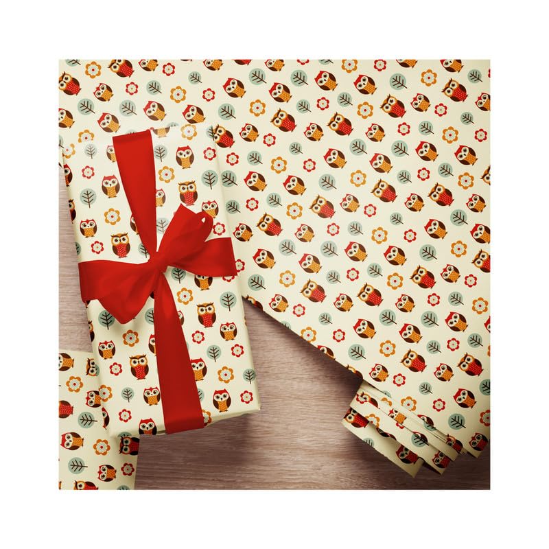 PaperPep Yellow Owl Print 19"X29" Gift Wrapping Paper, Pack of 5