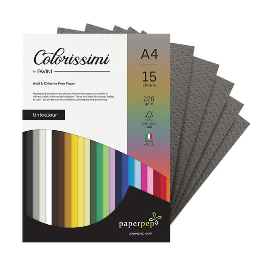 PaperPep Colorissimi 220GSM Card Stock A4 Piombo (Dark Grey) Unicolor 15 Sheets