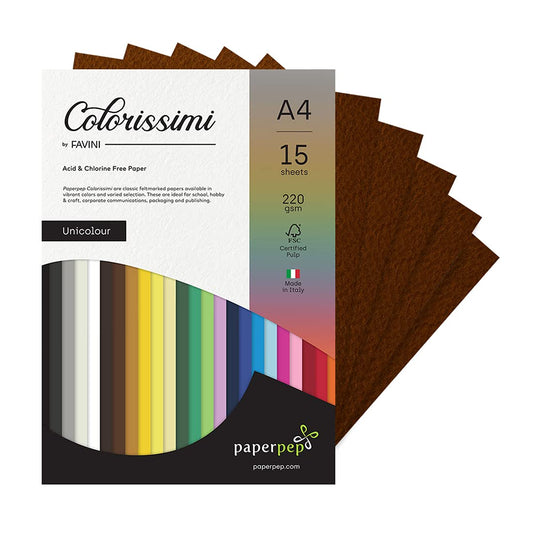 PaperPep Colorissimi 220GSM Card Stock A4 Cioccolato (Chocolate) Unicolor 15 Sheets