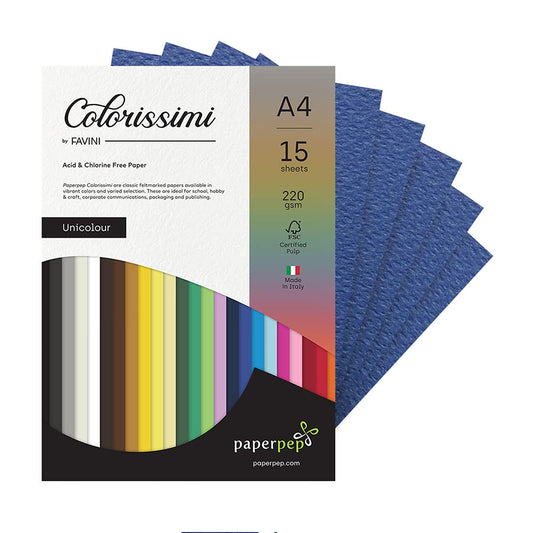 PaperPep Colorissimi 220GSM Card Stock A4 Cobalto (Dark Blue) Unicolor 15 Sheets