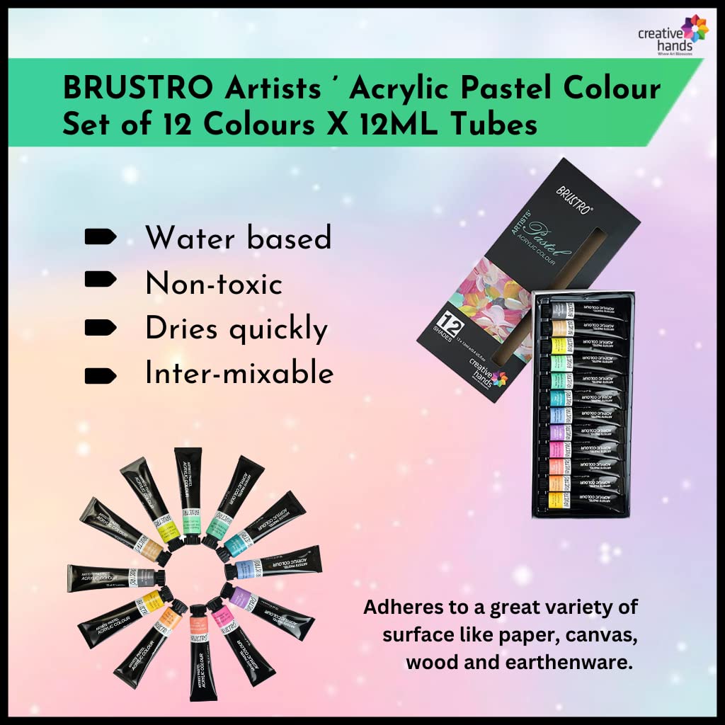 BRUSTRO Artists Acrylic Pastel Colour, Set of 12 Colours X 12ML Tubes