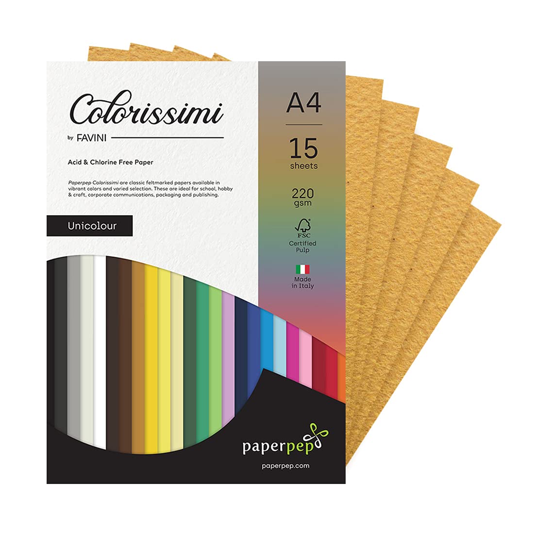 PaperPep Colorissimi 220GSM Card Stock A4 Tabacco (Mustard) Unicolor 15 Sheets