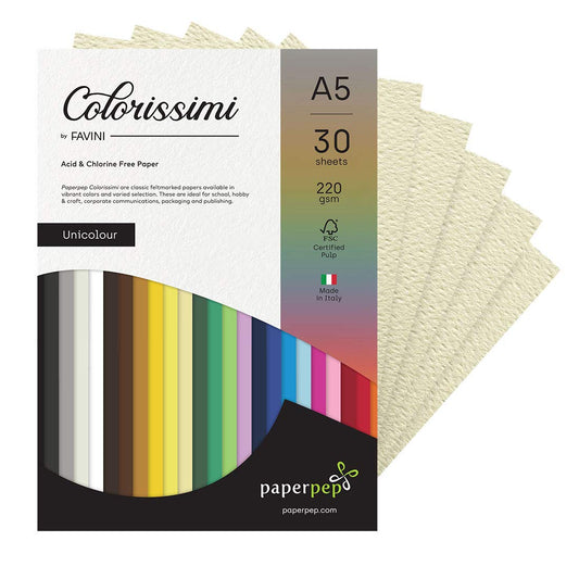 PaperPep Colorissimi 220GSM Card Stock A5 Avorio (Cream) Unicolor 30 Sheets