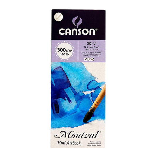 Canson Montval Watercolor 300 GSM Cold Pressed Mini Art Book, with 1 Watercolor Brush (30 Sheets)