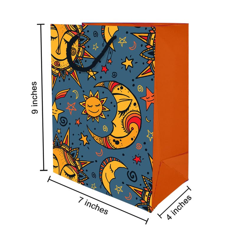 PaperPep Blue Yellow Sun Moon Print 7"X4"X9" Gifting Paper Bag