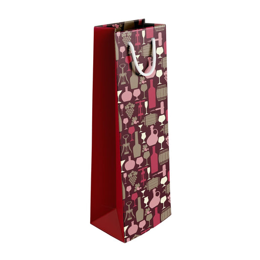 PaperPep Maroon Barrel & Bottles 3.5"X5"X14" Wine Paper Bag