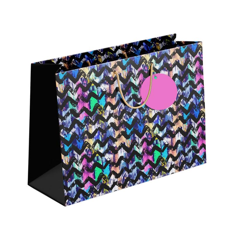 PaperPep Multicolor Painted Zig Zag Print 13.75"X4.75"X10" Gifting Paper Bag