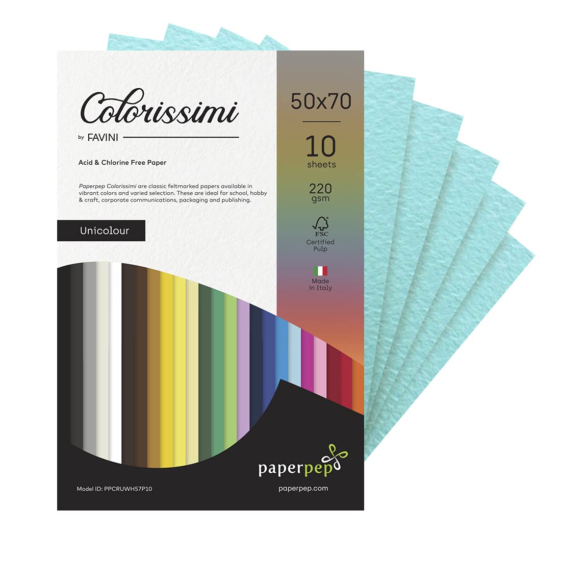 PaperPep Colorissimi 220GSM Card Stock 50X70CM Azzurro (Baby Blue) Unicolor