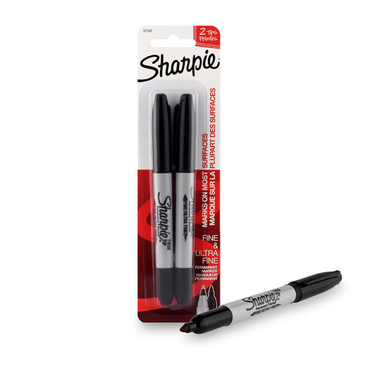 Sharpie 2 Twin Tip Permanent Marker, Black, Pack Of 1