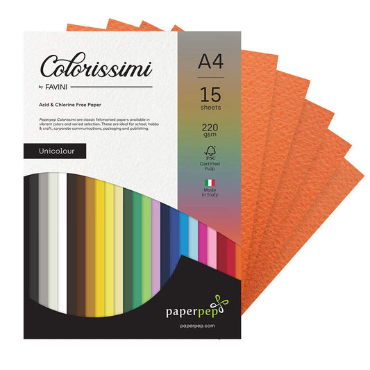 PaperPep Colorissimi 220GSM Card Stock A4 Mandarino (Orange) Unicolor 15 Sheets