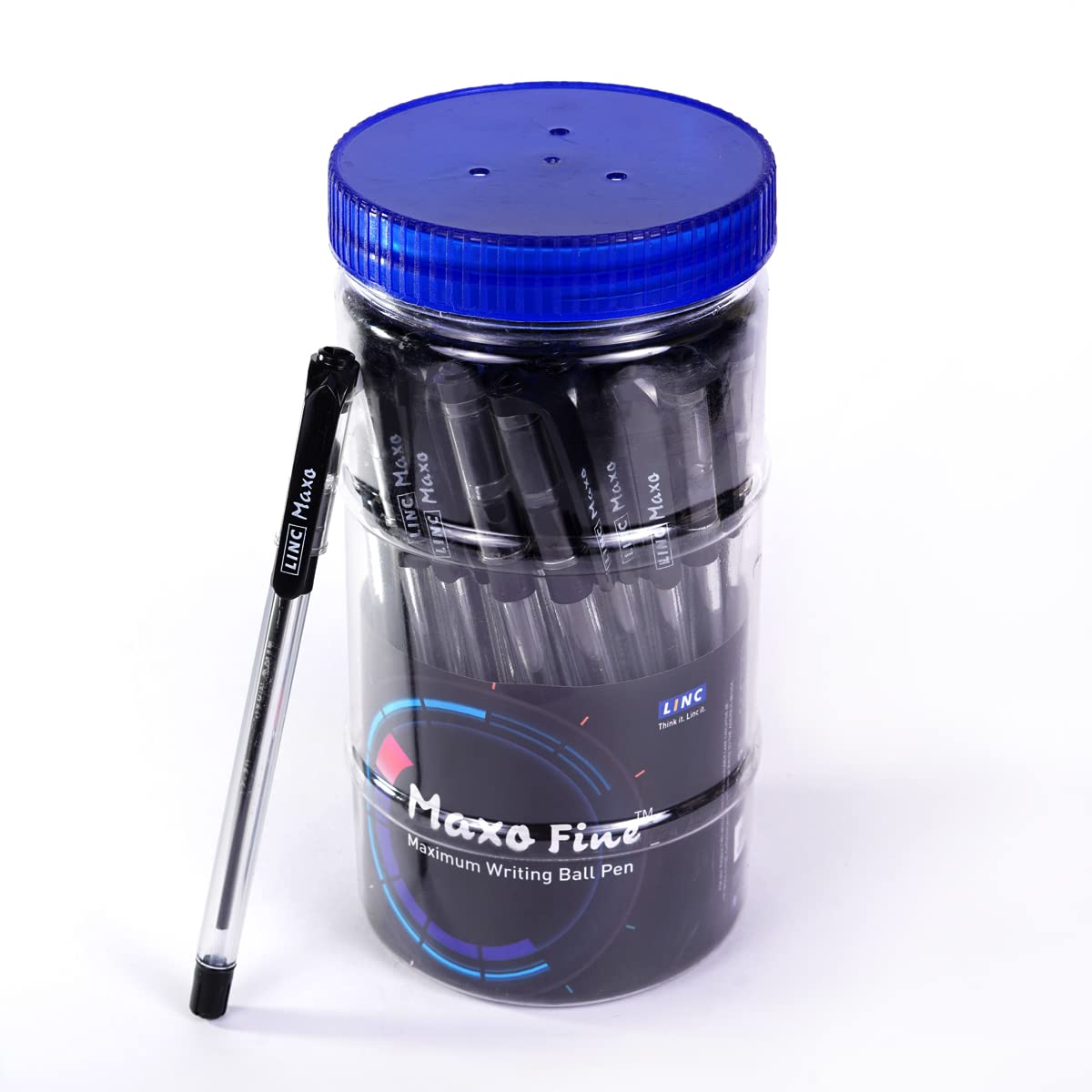 Linc Maxo Fine 0.7mm Ball Pens Jar Pack, Black Ink, Pack of 35 Pens