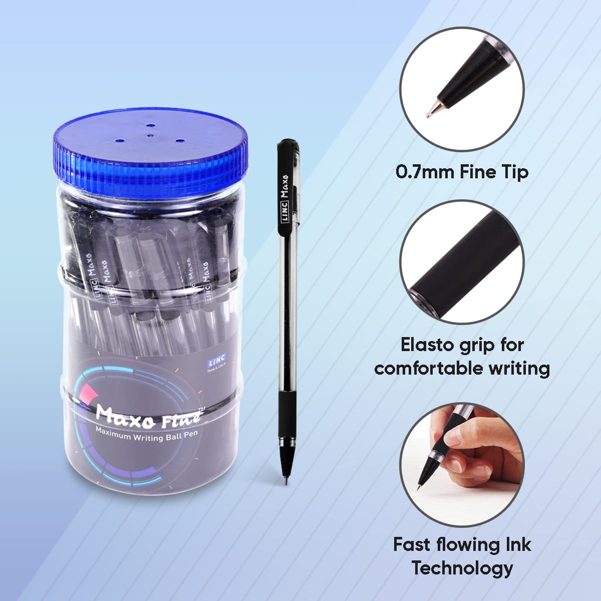 Linc Maxo Fine 0.7mm Ball Pens Jar Pack, Black Ink, Pack of 35 Pens