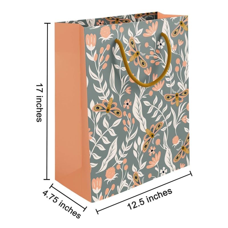 PaperPep Grey Floral & Moth Pattern Print 17"X4.75"X12.5" Gifting Paper Bag