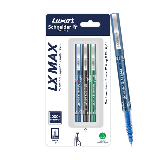 Luxor Schneider LX MAX Roller Ball Pen, Blue, Black, Green