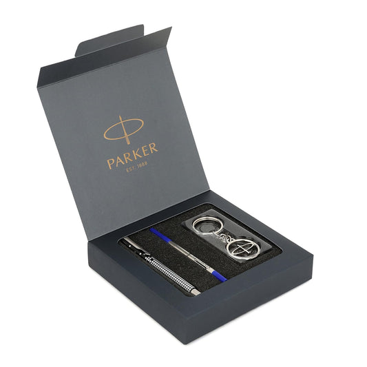 Parker Functional Vector Special Edition Roller Ball Pen Chrome Trim & Free Parker Keychain Gift Set, Blue Ink, Pack Of 1