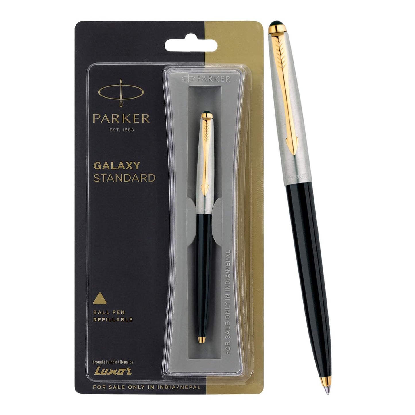 Parker Functional Galaxy Standard Gold Trim Ball Pen Black Body Color, Blue Ink, Pack Of 1