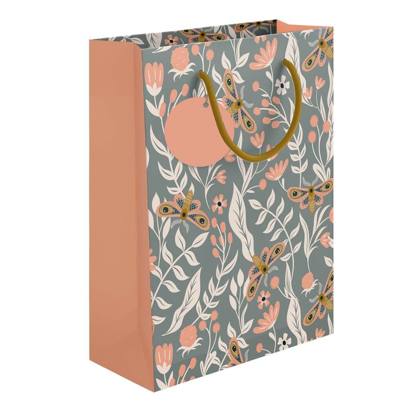 PaperPep Grey Floral & Moth Pattern Print 17"X4.75"X12.5" Gifting Paper Bag