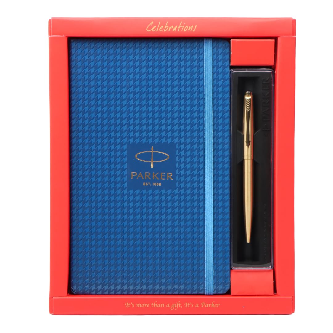 Parker Functional Galaxy Gold Ball Pen & Blue Houndstooth Diary Gift Set, Blue Ink, Pack Of 1