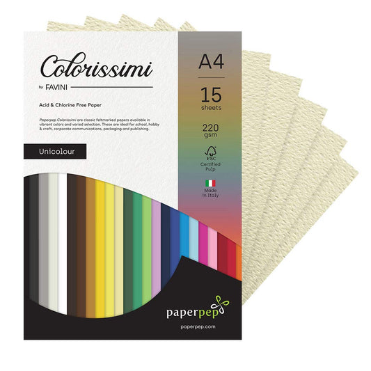 PaperPep Colorissimi 220GSM Card Stock A4 Avorio (Cream) Unicolor 15 Sheets