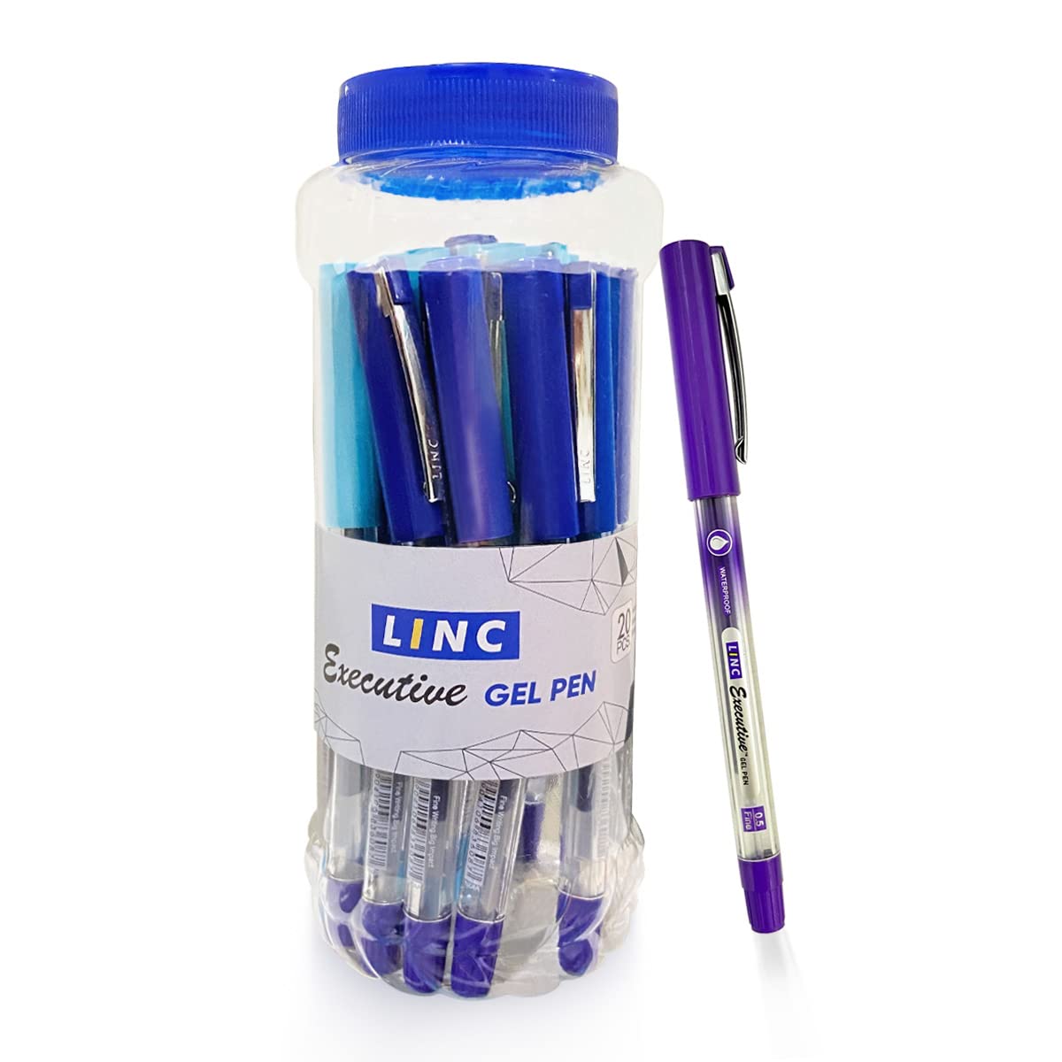 Linc Executive Gel Pen Jar Pack, Blue Ink, Pack of 20 Pens