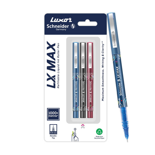 Luxor Schneider LX MAX Roller Ball Pen, Blue, Black, Red