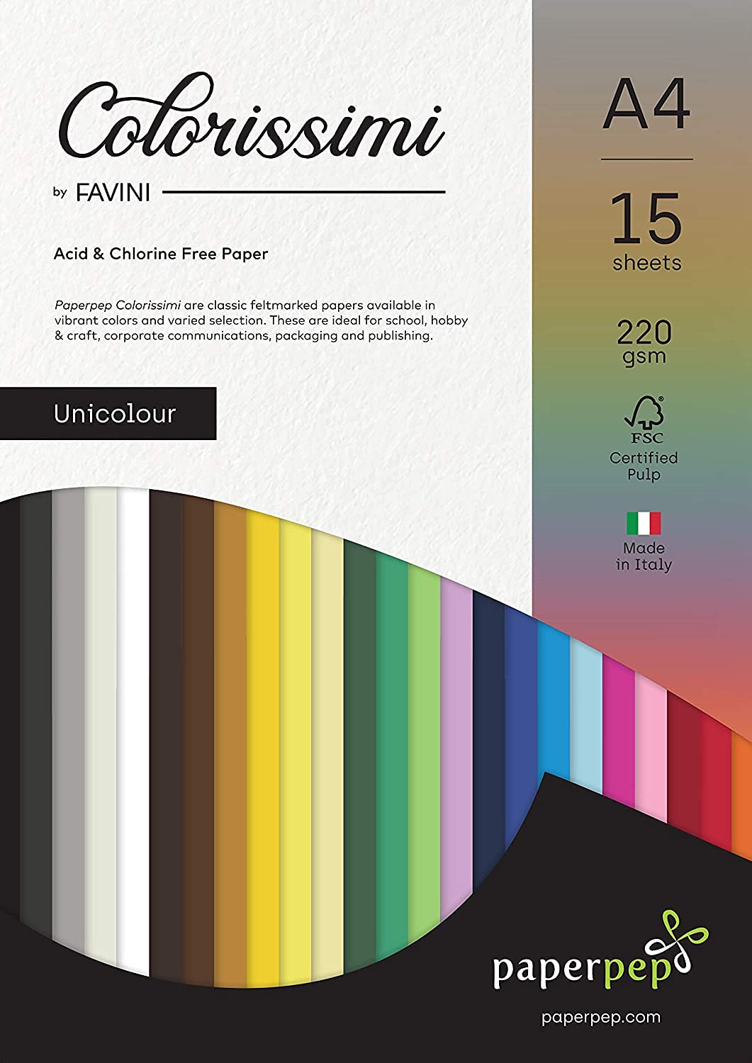 PaperPep Colorissimi 220GSM Card Stock A4 Piombo (Dark Grey) Unicolor 15 Sheets