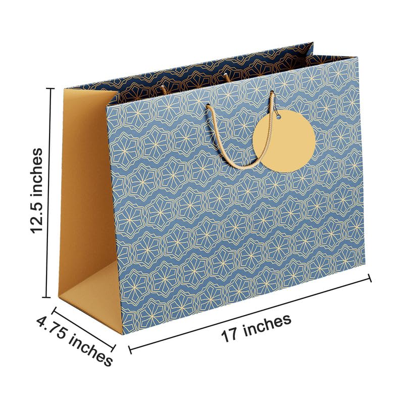 PaperPep Blue Geometric Pattern Print 17"X4.75"X12.5" Gifting Paper Bag