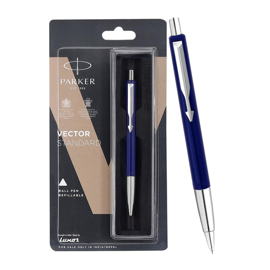 Parker Functional Vector Standard Chrome Trim Blue Body Color Ball Pen , Blue Ink, Pack Of 1