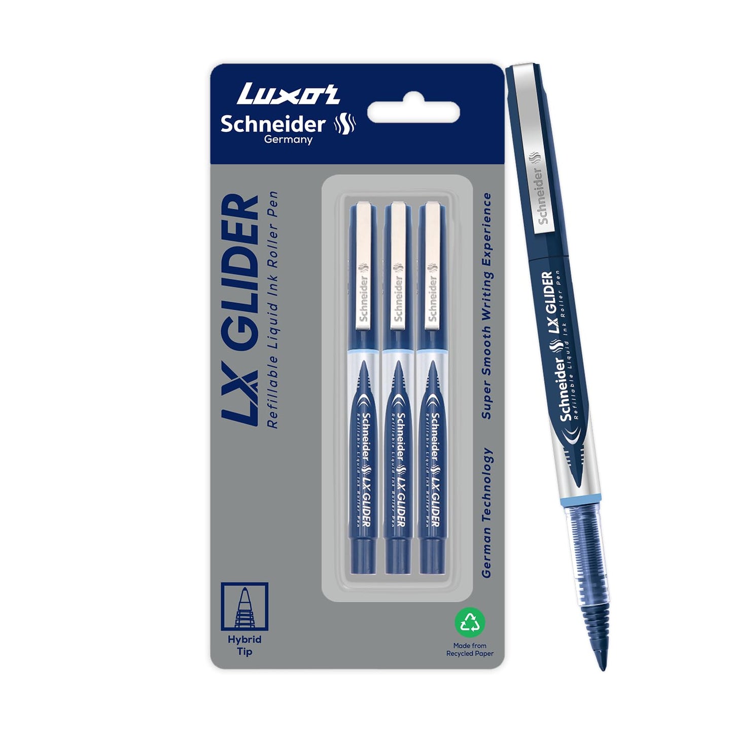 Luxor Schneider, LX Glider Pens, Pack of 3, Ink- Blue