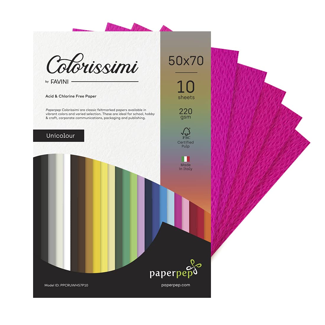 PaperPep Colorissimi 220GSM Card Stock 50X70CM Ciclamino (Dark Pink) Unicolor