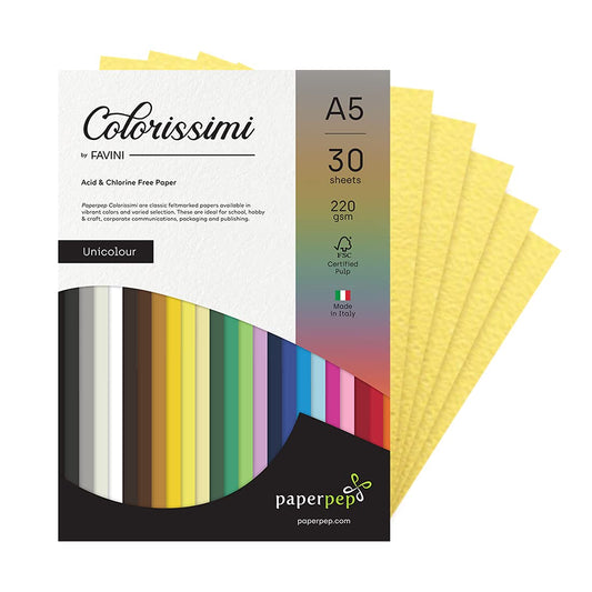 PaperPep Colorissimi 220GSM Card Stock A5 Girasole (Light Yellow) Unicolor 30 Sheets