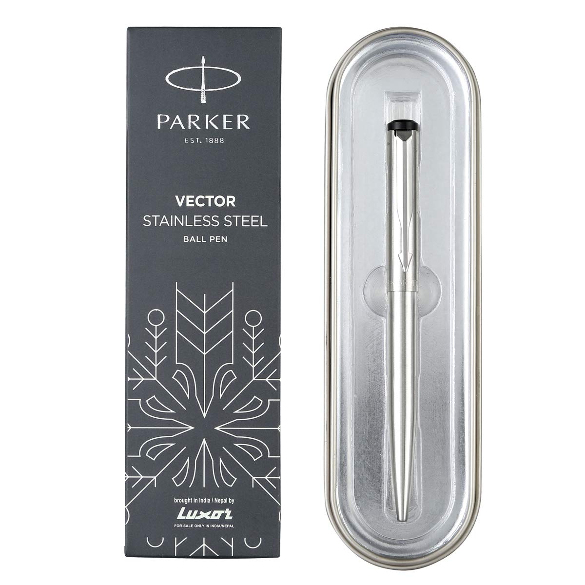 Parker Functional Moments Vector Stainless Steel Chrome Trim Ball Pen, Blue Ink, Pack Of 1