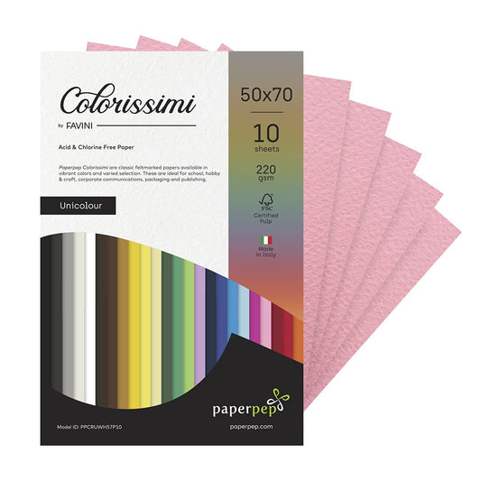 PaperPep Colorissimi 220GSM Card Stock 50X70CM Rosa (Baby Pink) Unicolor