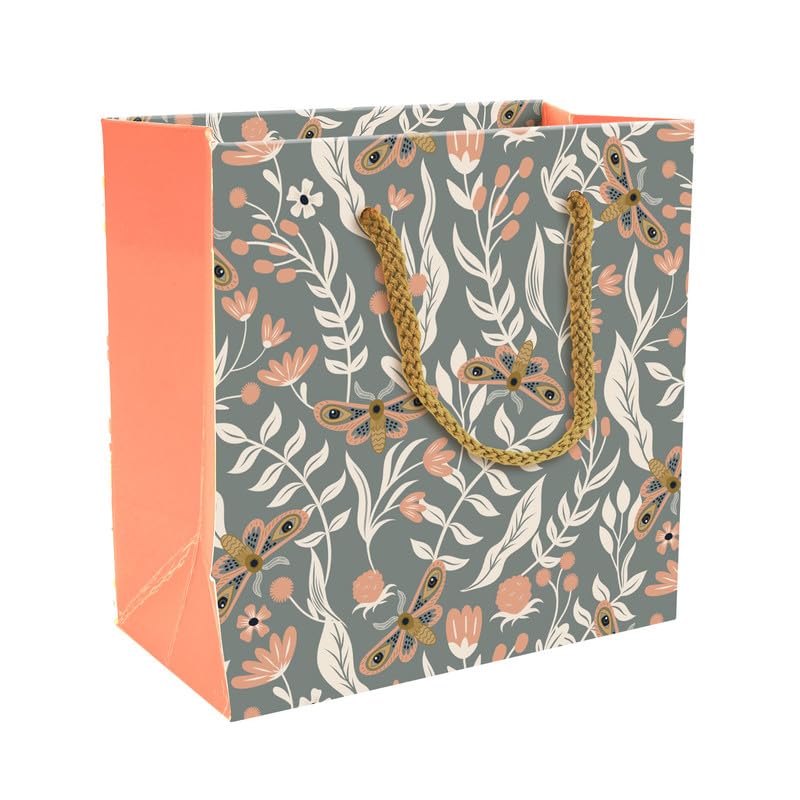 PaperPep Grey Floral & Moth Pattern Print 6"X3"X6" Gifting Paper Bag