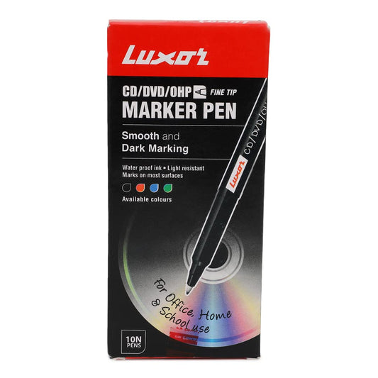 Luxor Fine CD/DVD/OHP Marker, Pack of 10, Black Colour