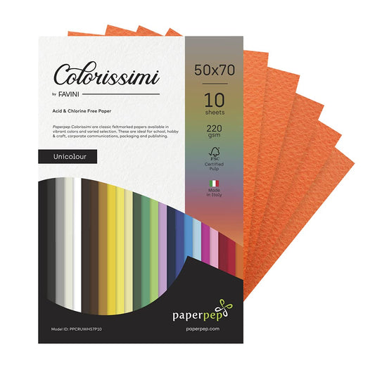 PaperPep Colorissimi 220GSM Card Stock 50X70CM Mandarino (Orange) Unicolor