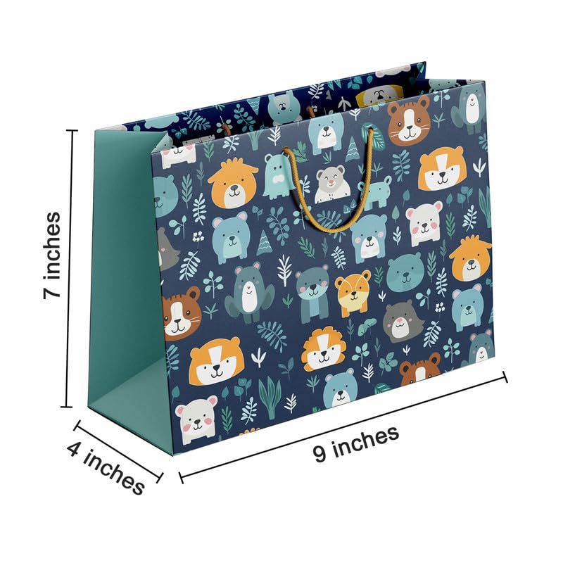 PaperPep Blue Cute Cartoon Animal Pattern Print 9"X4"X7" Gifting Paper Bag