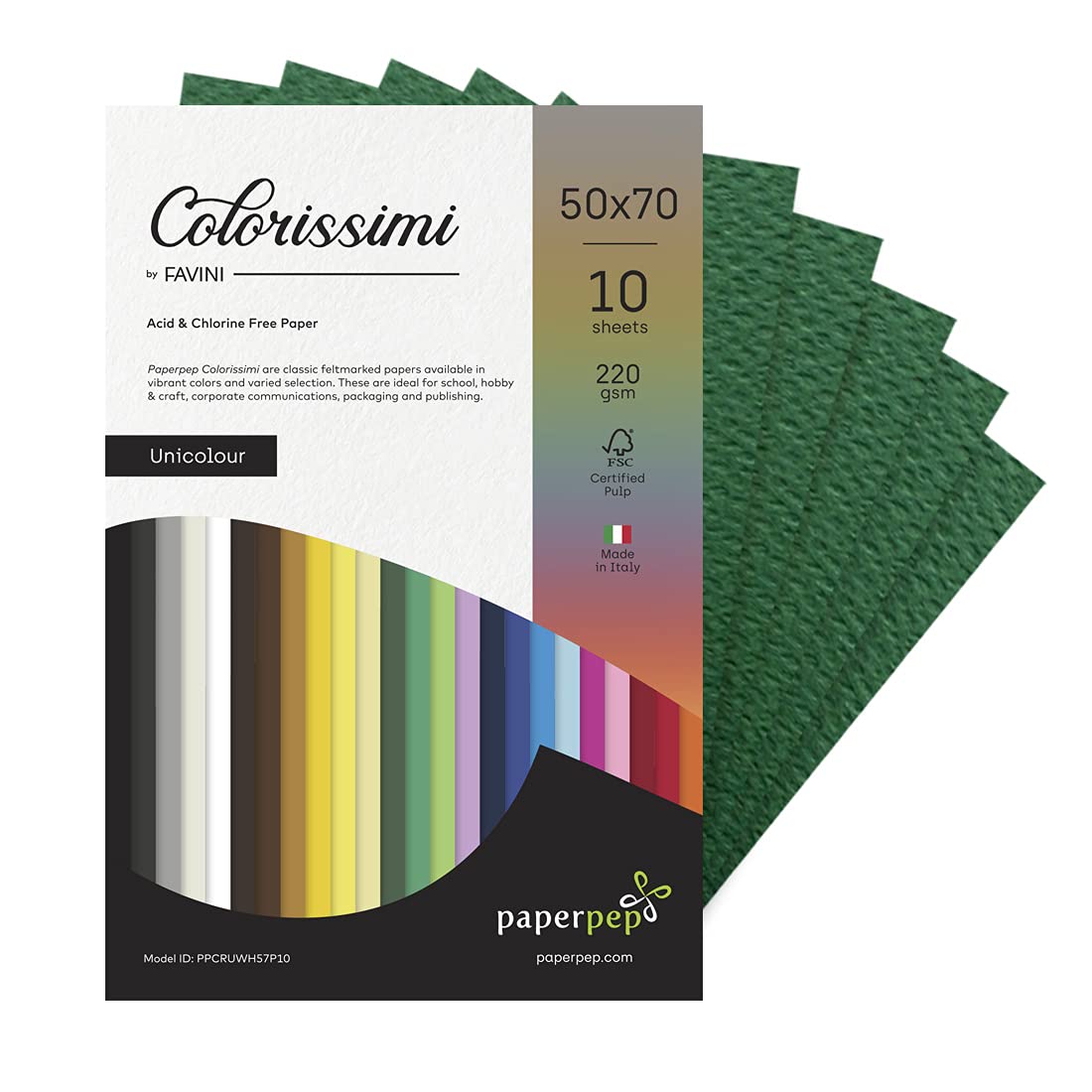 PaperPep Colorissimi 220GSM Card Stock 50X70CM Pino (Dark Green) Unicolor