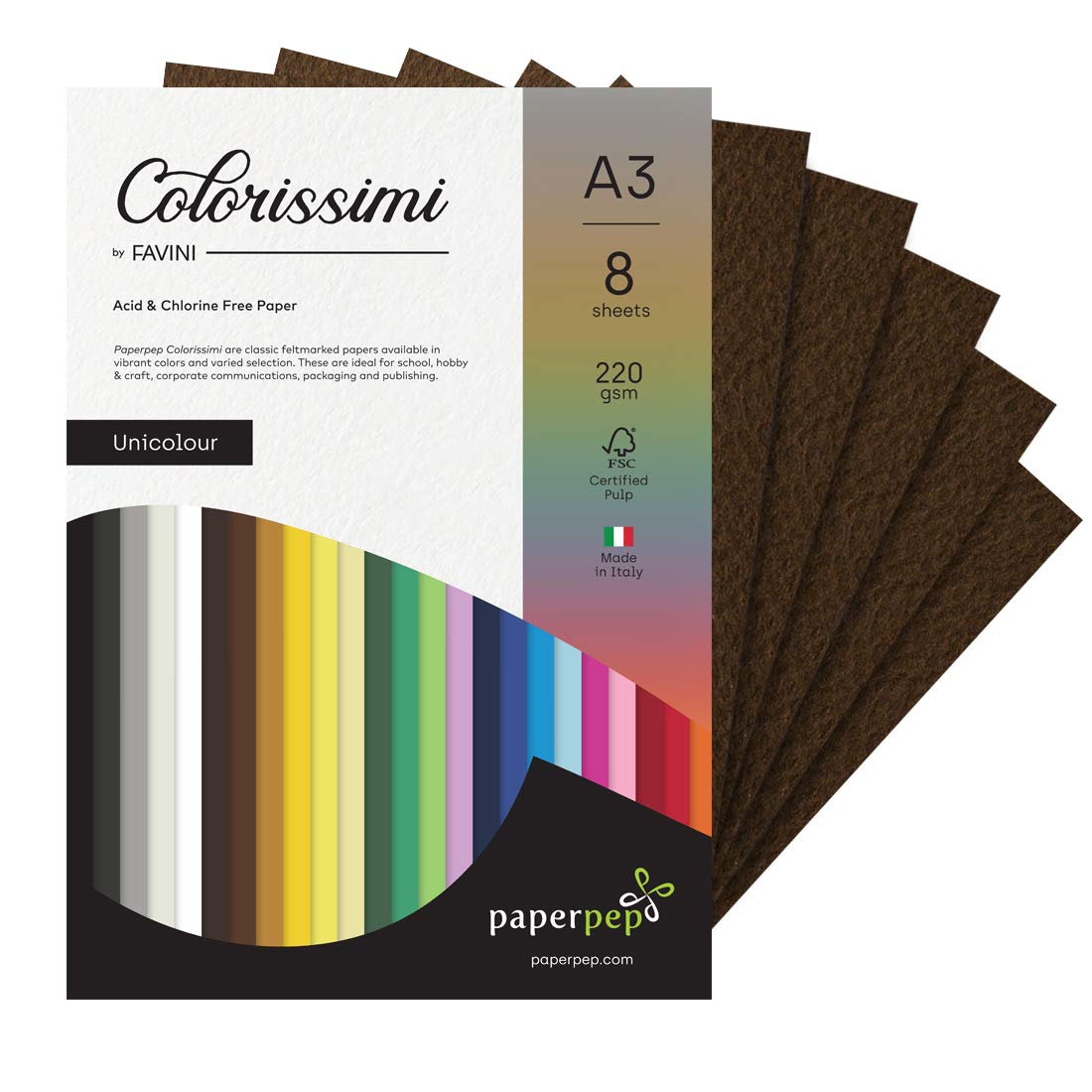 PaperPep Colorissimi 220GSM Card Stock A3 Caffe (Brown) Unicolor 8 Sheets