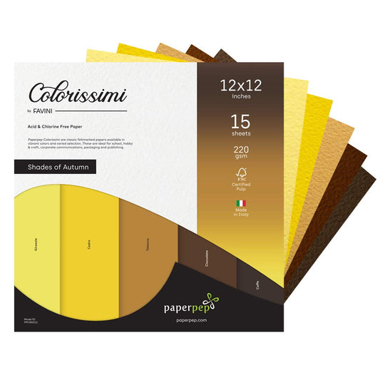 PaperPep Colorissimi 220GSM Card Stock 12"X12" Shades of Autumn Assorted 15 Sheets