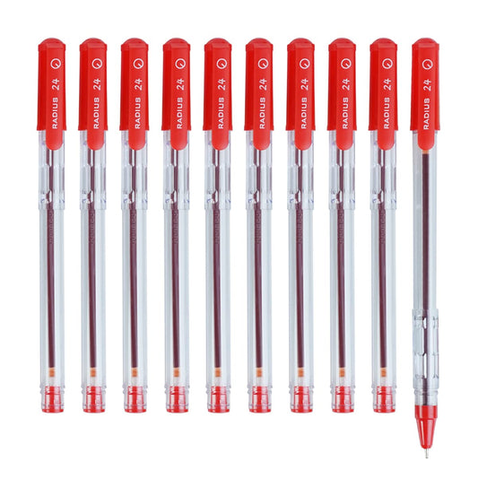 Radius 24 Ball Pen 10 Pcs,0.7 mm, Red Ink, Pack of 1