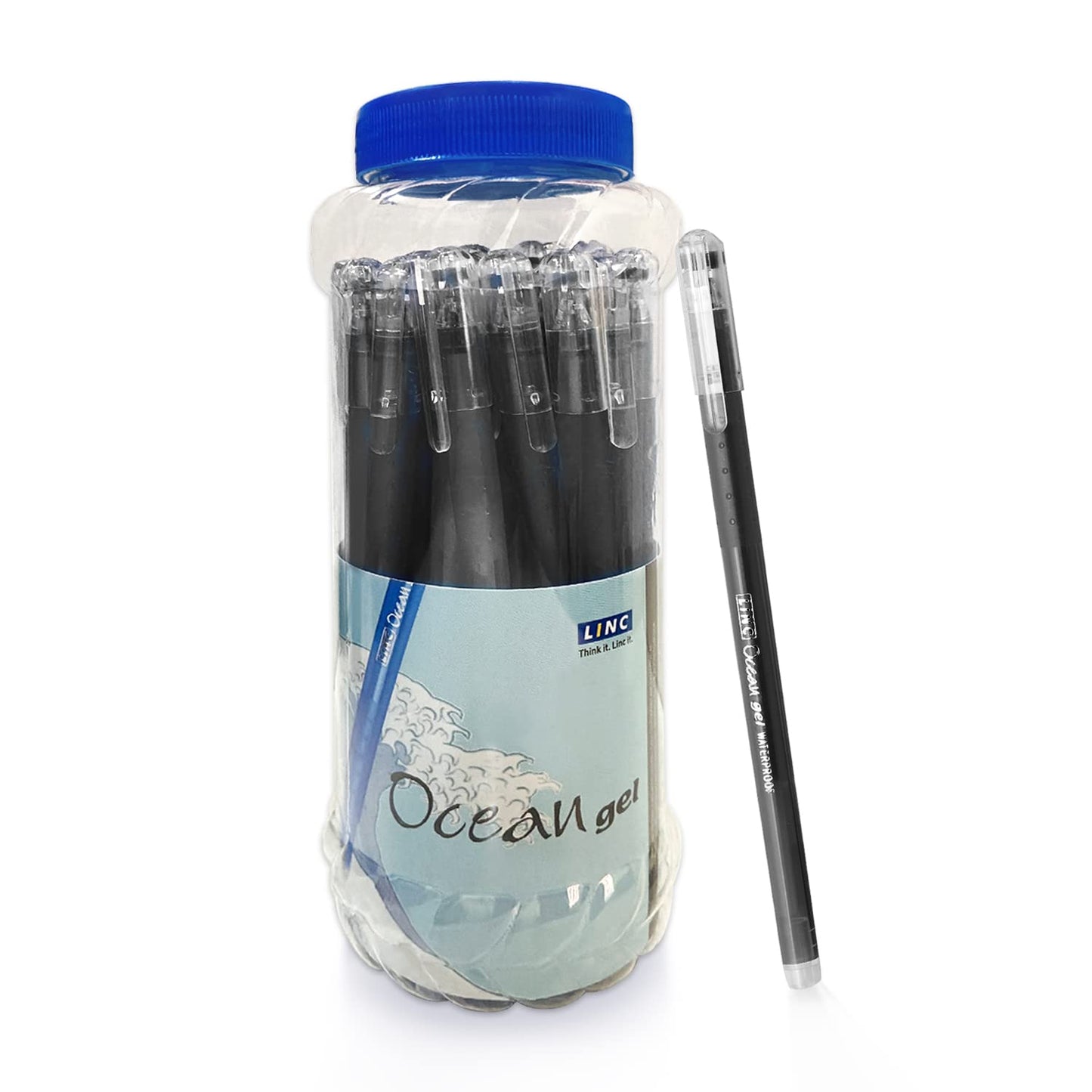 Linc Ocean 0.55mm Gel Pens Jar Pack, Black Ink, Pack Of 25 Pens