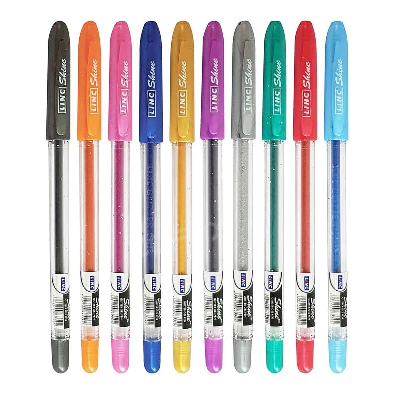 Linc Shine 1.0mm Sparkle Glitter Gel Pen (Set of 10 Ink Shades)