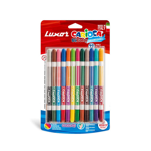 Luxor Carioca : Bi-Color Conical Dual Felt Tip with Washable Ink (Assorted color 12 pieces)