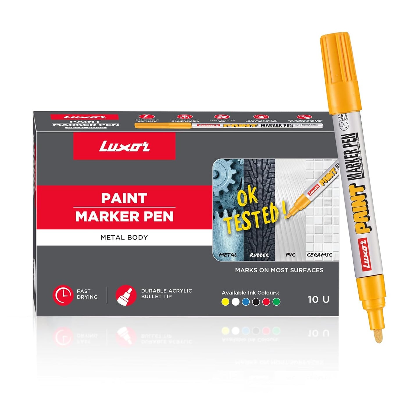 Luxor 902 Paint Fine Point Tip Marker, Yellow, Box of 10