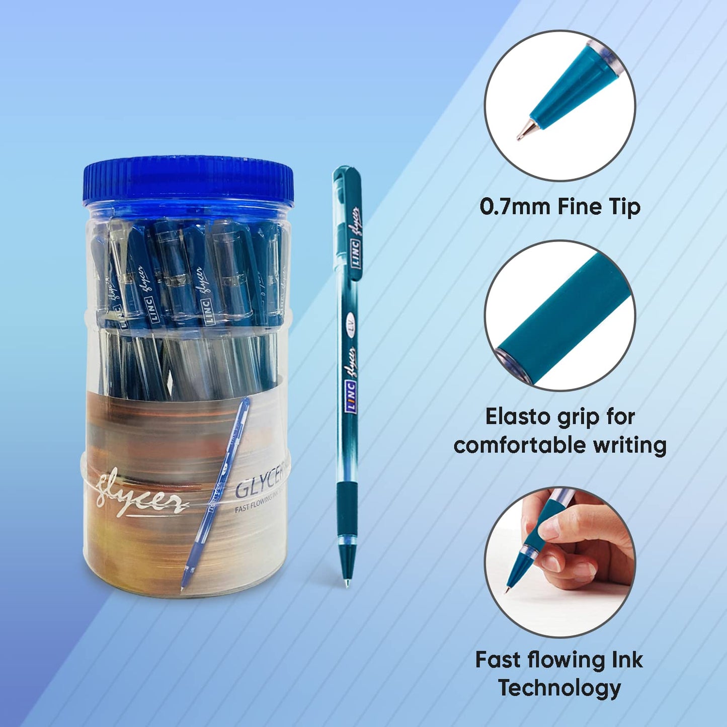 Linc Glycer 0.7mm Ball Pens Jar Pack, Blue Ink, Pack Of 35