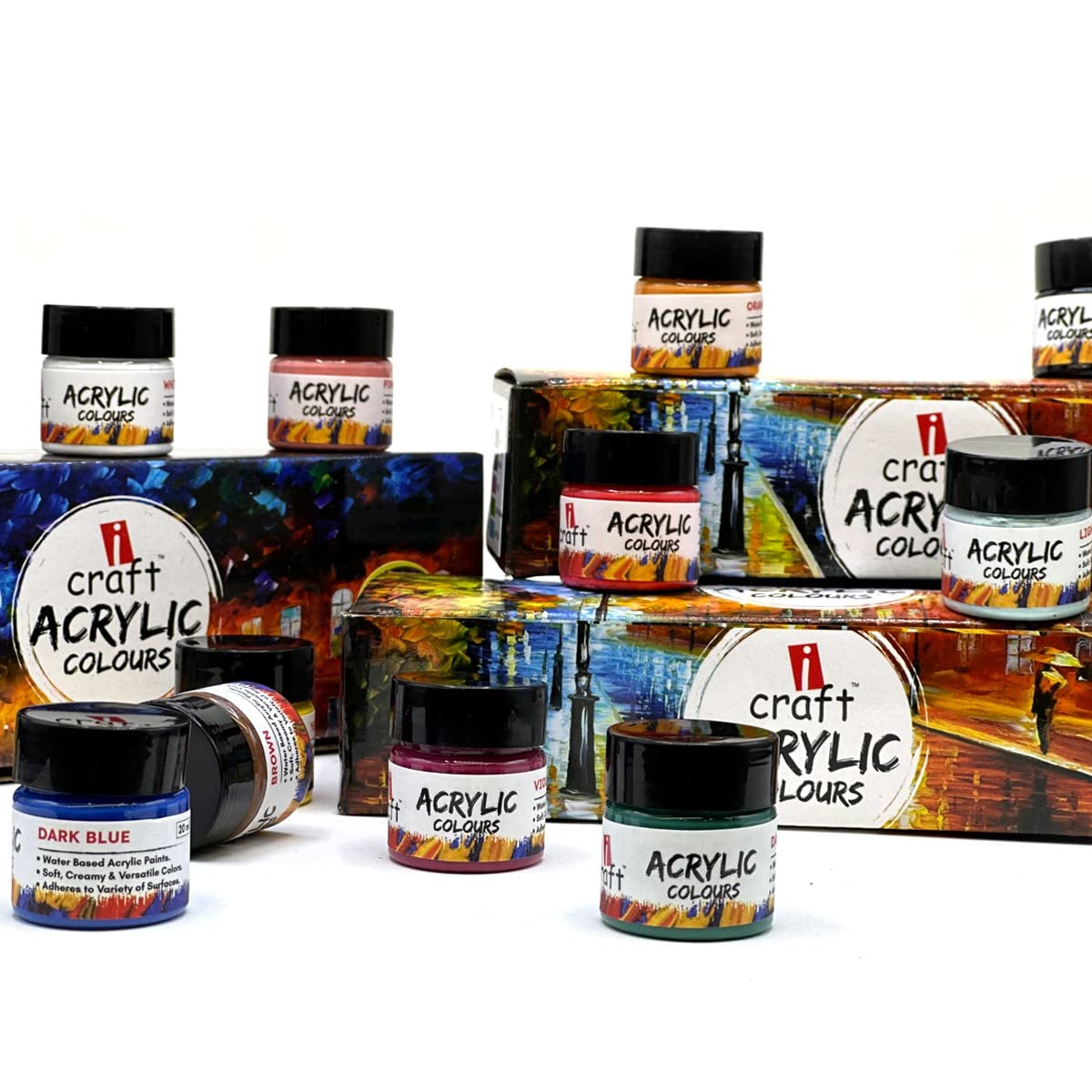 iCraft Acrylic Paint, Home Decor Paint, (20ml) Set 0f 12